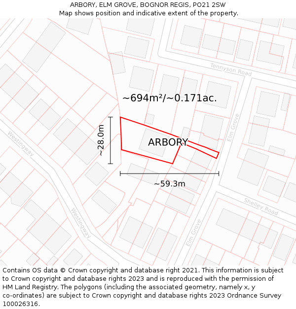 ARBORY, ELM GROVE, BOGNOR REGIS, PO21 2SW: Plot and title map