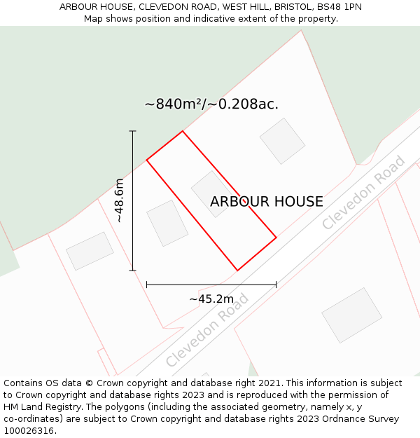 ARBOUR HOUSE, CLEVEDON ROAD, WEST HILL, BRISTOL, BS48 1PN: Plot and title map