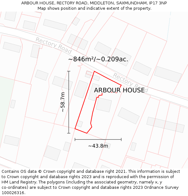 ARBOUR HOUSE, RECTORY ROAD, MIDDLETON, SAXMUNDHAM, IP17 3NP: Plot and title map