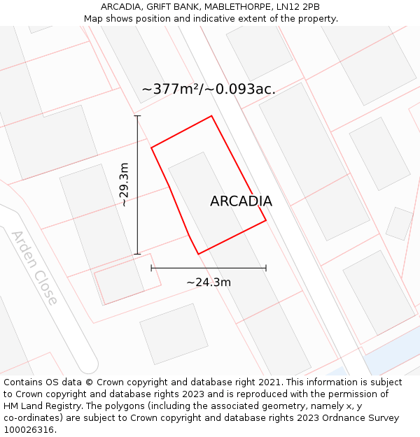 ARCADIA, GRIFT BANK, MABLETHORPE, LN12 2PB: Plot and title map