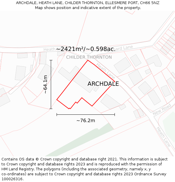 ARCHDALE, HEATH LANE, CHILDER THORNTON, ELLESMERE PORT, CH66 5NZ: Plot and title map