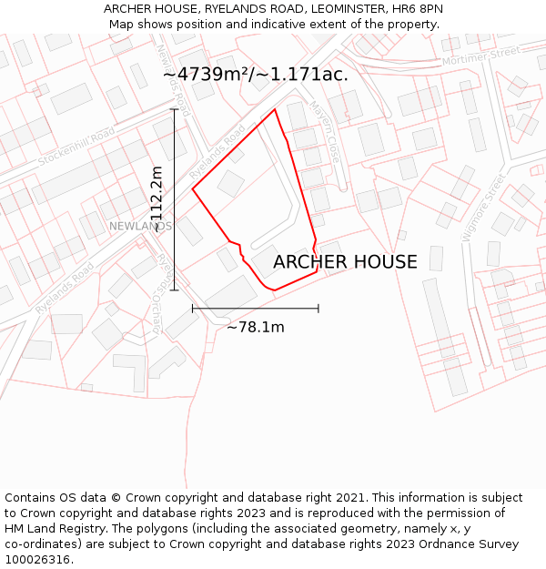 ARCHER HOUSE, RYELANDS ROAD, LEOMINSTER, HR6 8PN: Plot and title map