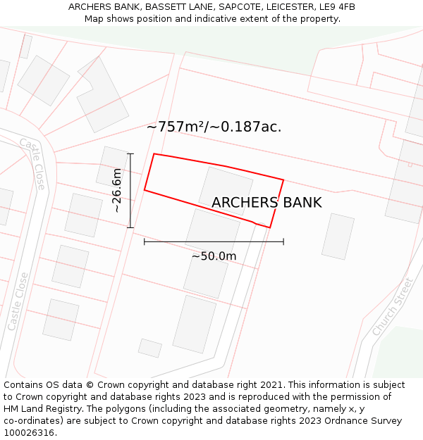 ARCHERS BANK, BASSETT LANE, SAPCOTE, LEICESTER, LE9 4FB: Plot and title map