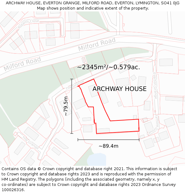 ARCHWAY HOUSE, EVERTON GRANGE, MILFORD ROAD, EVERTON, LYMINGTON, SO41 0JG: Plot and title map