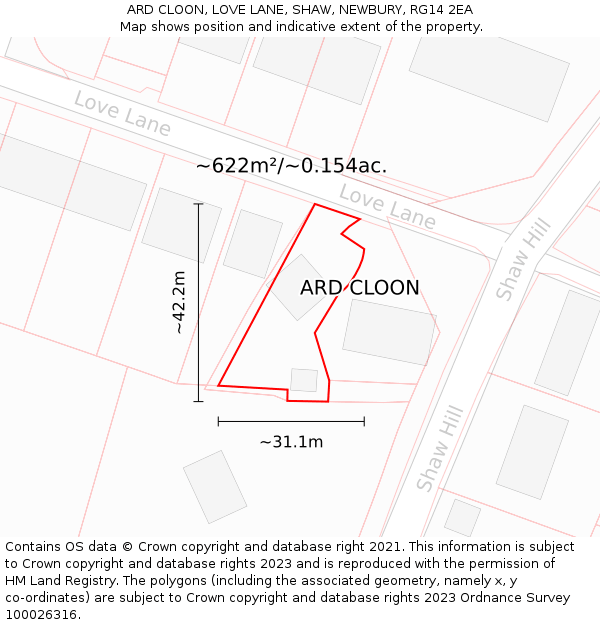 ARD CLOON, LOVE LANE, SHAW, NEWBURY, RG14 2EA: Plot and title map