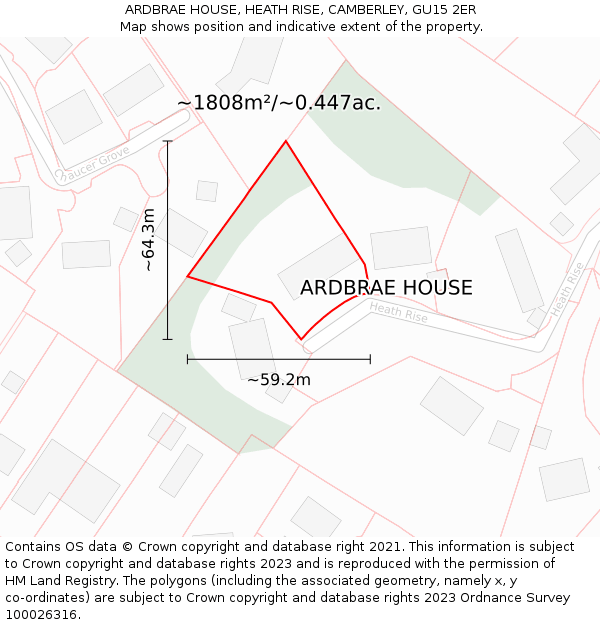ARDBRAE HOUSE, HEATH RISE, CAMBERLEY, GU15 2ER: Plot and title map