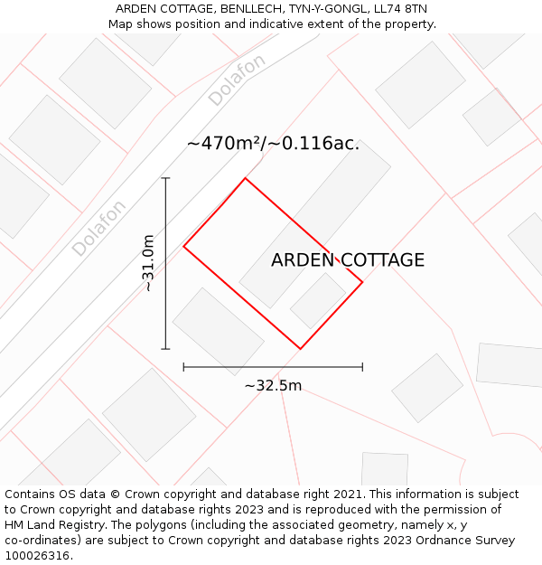 ARDEN COTTAGE, BENLLECH, TYN-Y-GONGL, LL74 8TN: Plot and title map