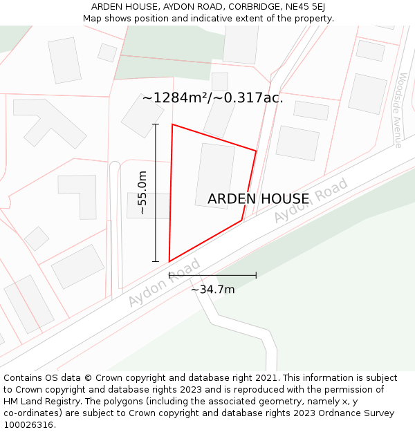 ARDEN HOUSE, AYDON ROAD, CORBRIDGE, NE45 5EJ: Plot and title map