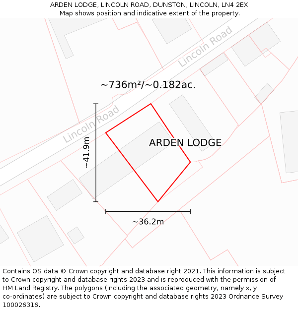 ARDEN LODGE, LINCOLN ROAD, DUNSTON, LINCOLN, LN4 2EX: Plot and title map