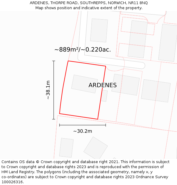 ARDENES, THORPE ROAD, SOUTHREPPS, NORWICH, NR11 8NQ: Plot and title map