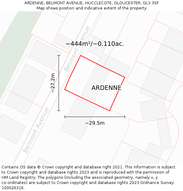ARDENNE, BELMONT AVENUE, HUCCLECOTE, GLOUCESTER, GL3 3SF: Plot and title map