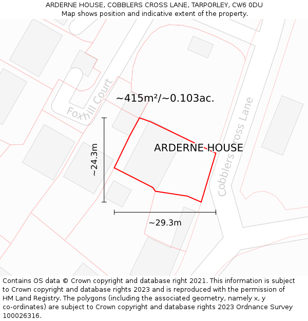 ARDERNE HOUSE, COBBLERS CROSS LANE, TARPORLEY, CW6 0DU: Plot and title map