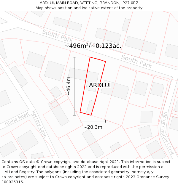 ARDLUI, MAIN ROAD, WEETING, BRANDON, IP27 0PZ: Plot and title map