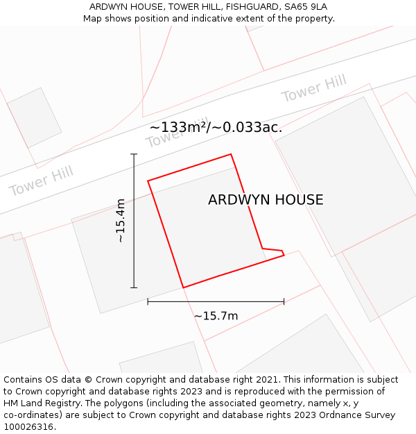 ARDWYN HOUSE, TOWER HILL, FISHGUARD, SA65 9LA: Plot and title map