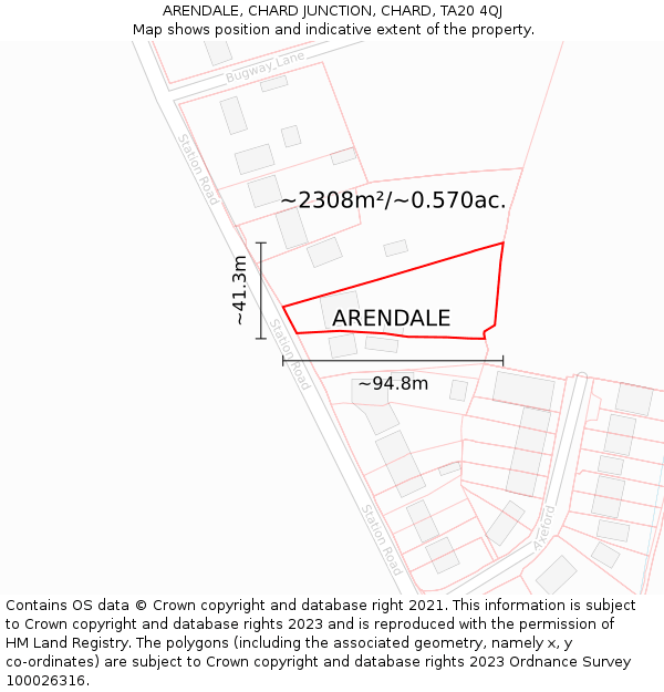 ARENDALE, CHARD JUNCTION, CHARD, TA20 4QJ: Plot and title map