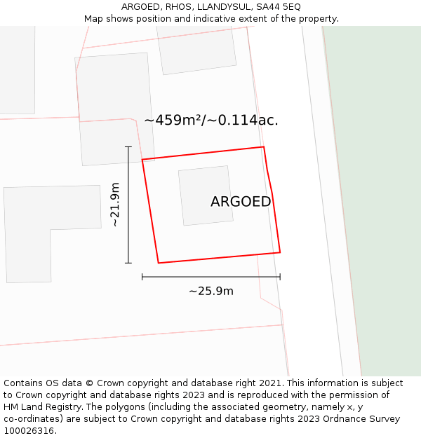 ARGOED, RHOS, LLANDYSUL, SA44 5EQ: Plot and title map