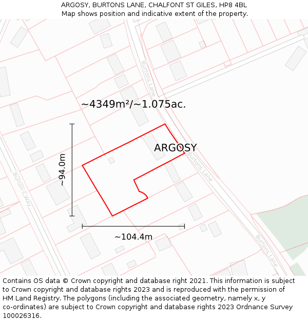 ARGOSY, BURTONS LANE, CHALFONT ST GILES, HP8 4BL: Plot and title map