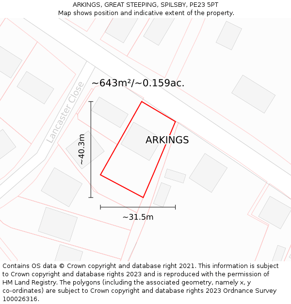 ARKINGS, GREAT STEEPING, SPILSBY, PE23 5PT: Plot and title map