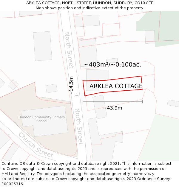 ARKLEA COTTAGE, NORTH STREET, HUNDON, SUDBURY, CO10 8EE: Plot and title map