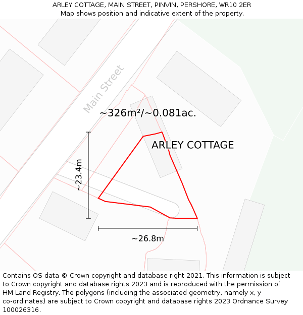 ARLEY COTTAGE, MAIN STREET, PINVIN, PERSHORE, WR10 2ER: Plot and title map