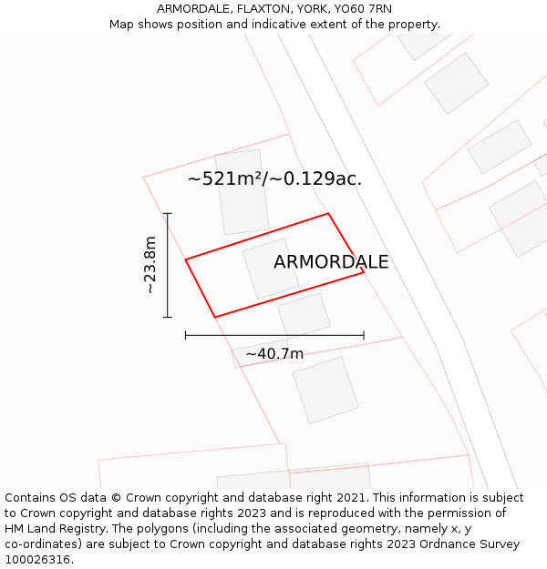 ARMORDALE, FLAXTON, YORK, YO60 7RN: Plot and title map