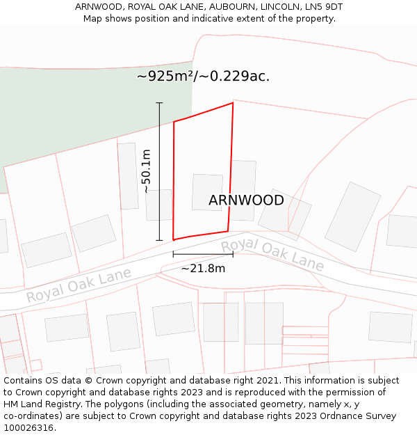 ARNWOOD, ROYAL OAK LANE, AUBOURN, LINCOLN, LN5 9DT: Plot and title map