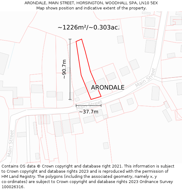 ARONDALE, MAIN STREET, HORSINGTON, WOODHALL SPA, LN10 5EX: Plot and title map