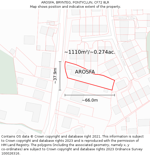 AROSFA, BRYNTEG, PONTYCLUN, CF72 8LR: Plot and title map