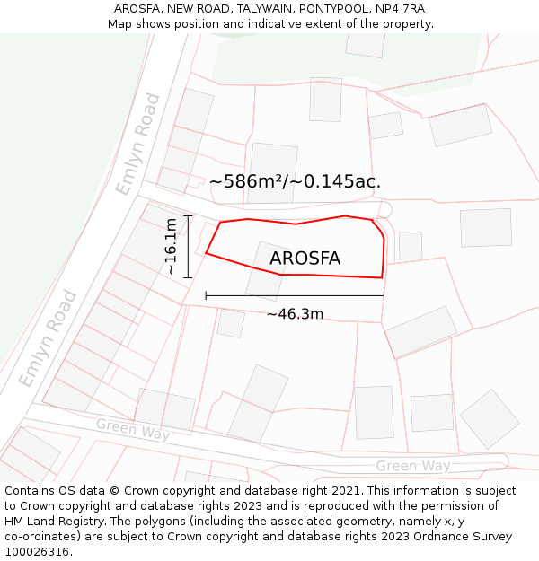 AROSFA, NEW ROAD, TALYWAIN, PONTYPOOL, NP4 7RA: Plot and title map