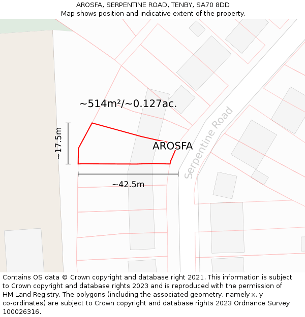 AROSFA, SERPENTINE ROAD, TENBY, SA70 8DD: Plot and title map