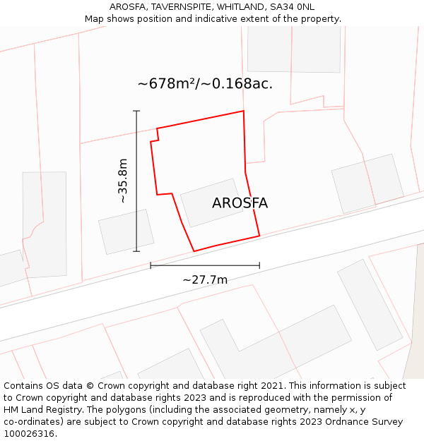 AROSFA, TAVERNSPITE, WHITLAND, SA34 0NL: Plot and title map