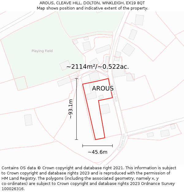 AROUS, CLEAVE HILL, DOLTON, WINKLEIGH, EX19 8QT: Plot and title map