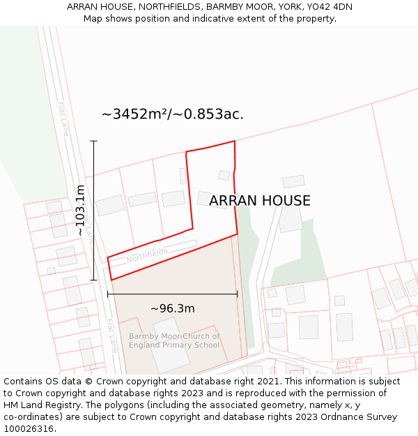 ARRAN HOUSE, NORTHFIELDS, BARMBY MOOR, YORK, YO42 4DN: Plot and title map