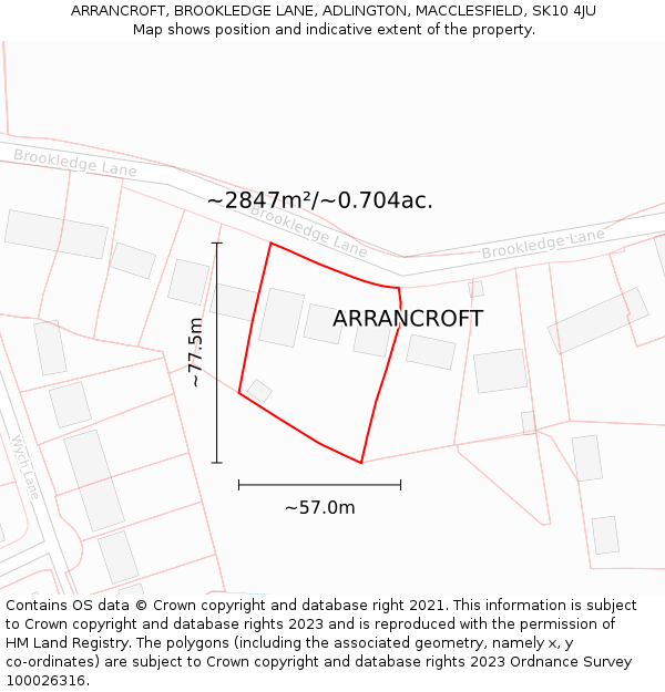 ARRANCROFT, BROOKLEDGE LANE, ADLINGTON, MACCLESFIELD, SK10 4JU: Plot and title map