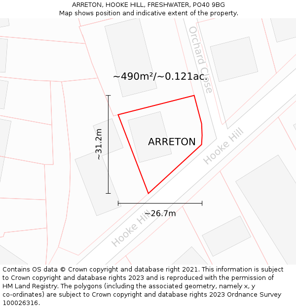 ARRETON, HOOKE HILL, FRESHWATER, PO40 9BG: Plot and title map