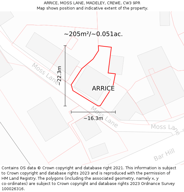 ARRICE, MOSS LANE, MADELEY, CREWE, CW3 9PR: Plot and title map