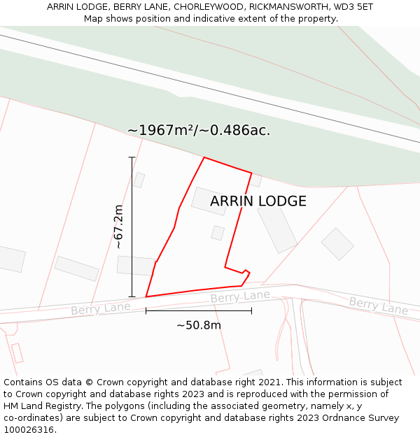 ARRIN LODGE, BERRY LANE, CHORLEYWOOD, RICKMANSWORTH, WD3 5ET: Plot and title map