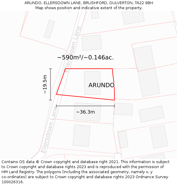 ARUNDO, ELLERSDOWN LANE, BRUSHFORD, DULVERTON, TA22 9BH: Plot and title map