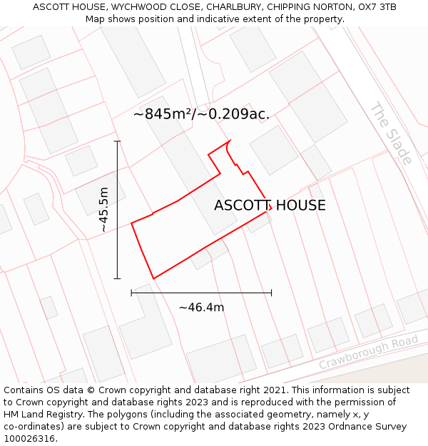 ASCOTT HOUSE, WYCHWOOD CLOSE, CHARLBURY, CHIPPING NORTON, OX7 3TB: Plot and title map