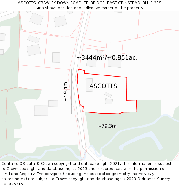 ASCOTTS, CRAWLEY DOWN ROAD, FELBRIDGE, EAST GRINSTEAD, RH19 2PS: Plot and title map