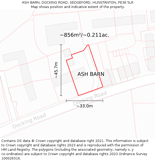 ASH BARN, DOCKING ROAD, SEDGEFORD, HUNSTANTON, PE36 5LR: Plot and title map