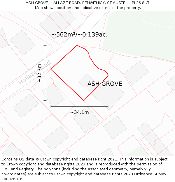 ASH GROVE, HALLAZE ROAD, PENWITHICK, ST AUSTELL, PL26 8UT: Plot and title map