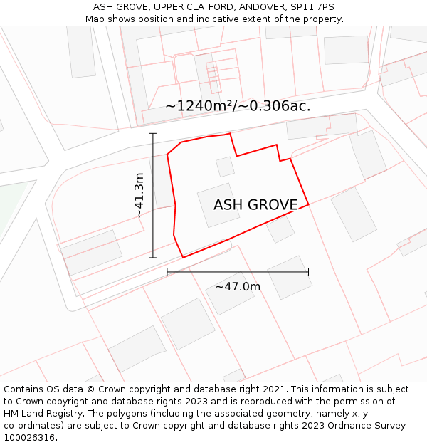 ASH GROVE, UPPER CLATFORD, ANDOVER, SP11 7PS: Plot and title map