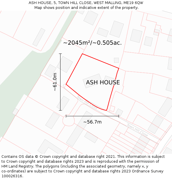 ASH HOUSE, 5, TOWN HILL CLOSE, WEST MALLING, ME19 6QW: Plot and title map