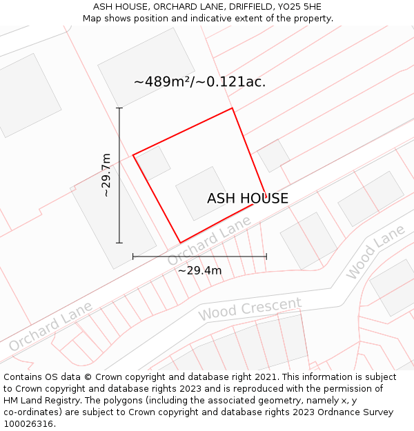 ASH HOUSE, ORCHARD LANE, DRIFFIELD, YO25 5HE: Plot and title map