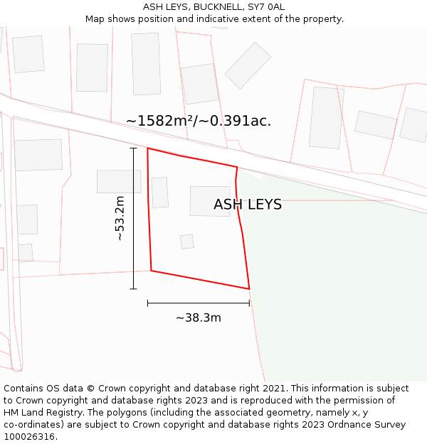 ASH LEYS, BUCKNELL, SY7 0AL: Plot and title map