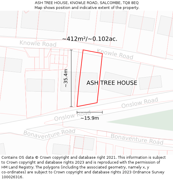 ASH TREE HOUSE, KNOWLE ROAD, SALCOMBE, TQ8 8EQ: Plot and title map