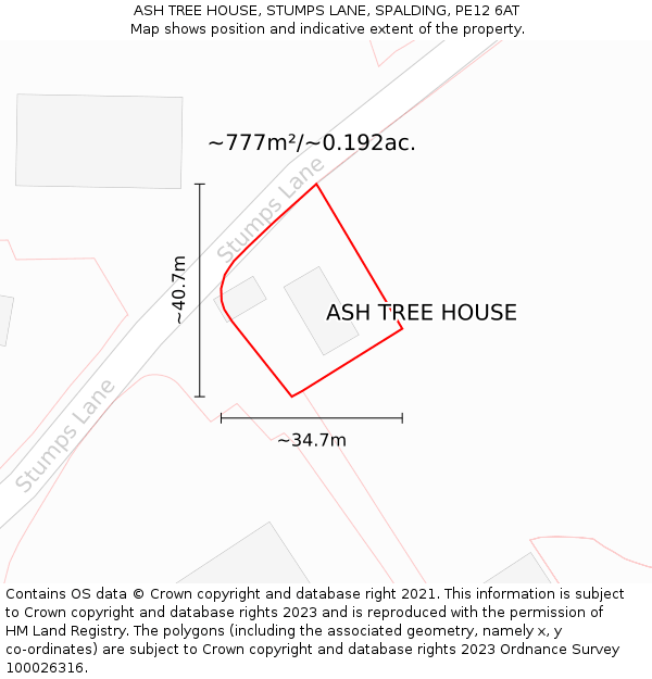 ASH TREE HOUSE, STUMPS LANE, SPALDING, PE12 6AT: Plot and title map