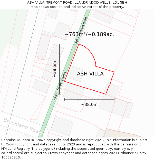 ASH VILLA, TREMONT ROAD, LLANDRINDOD WELLS, LD1 5BH: Plot and title map