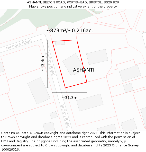 ASHANTI, BELTON ROAD, PORTISHEAD, BRISTOL, BS20 8DR: Plot and title map